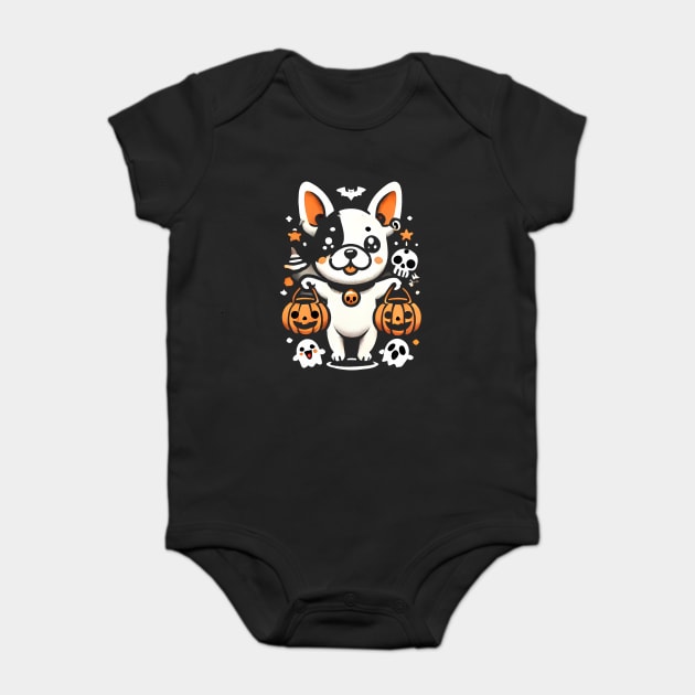 Funny Spooky Halloween, French Bulldog Baby Bodysuit by logiamerch